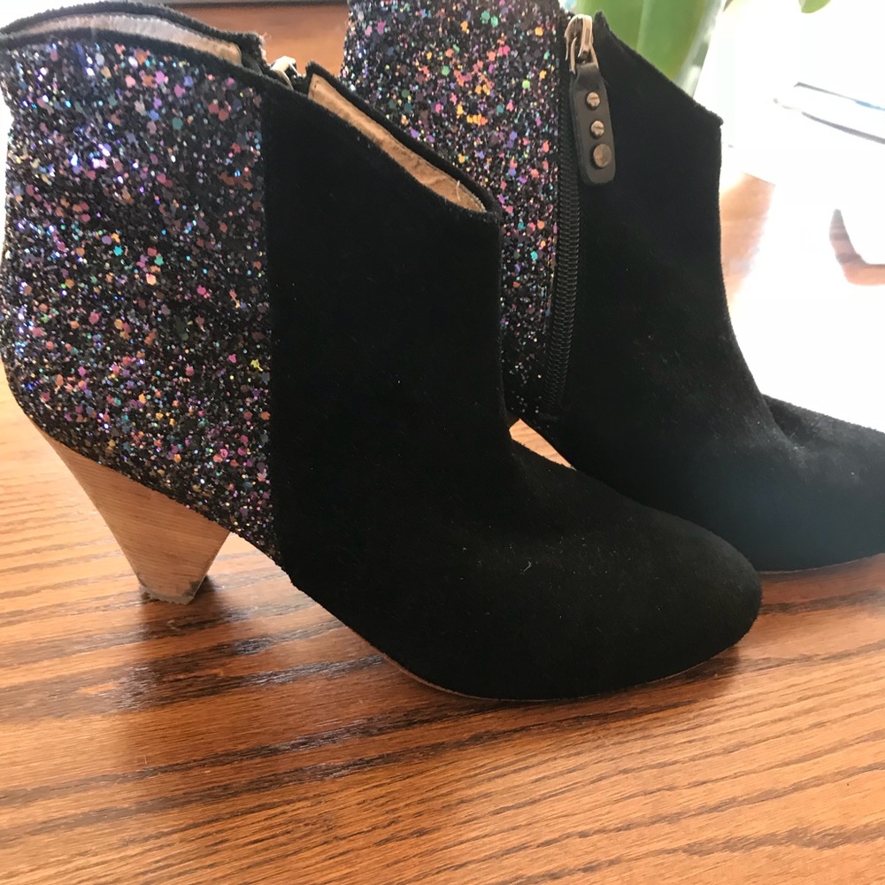 Matt Bernson Black Suede Booties with Glitter
